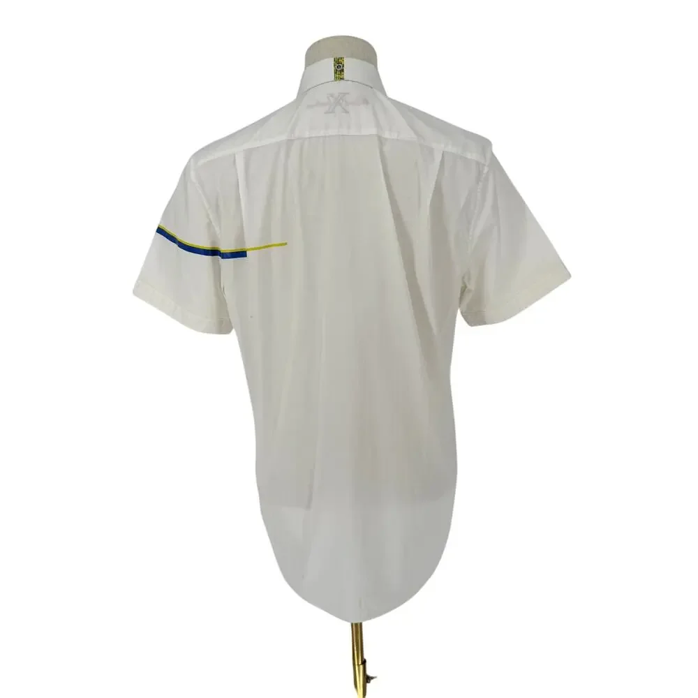 Robert Graham Button Front Short Sleeve Shirt White Sporty Technical Stripe  M